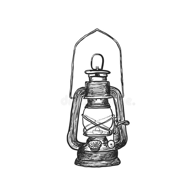 Oil Lamp Vintage Hand Drawn Lanterns Stock Vector - Illustration of ...