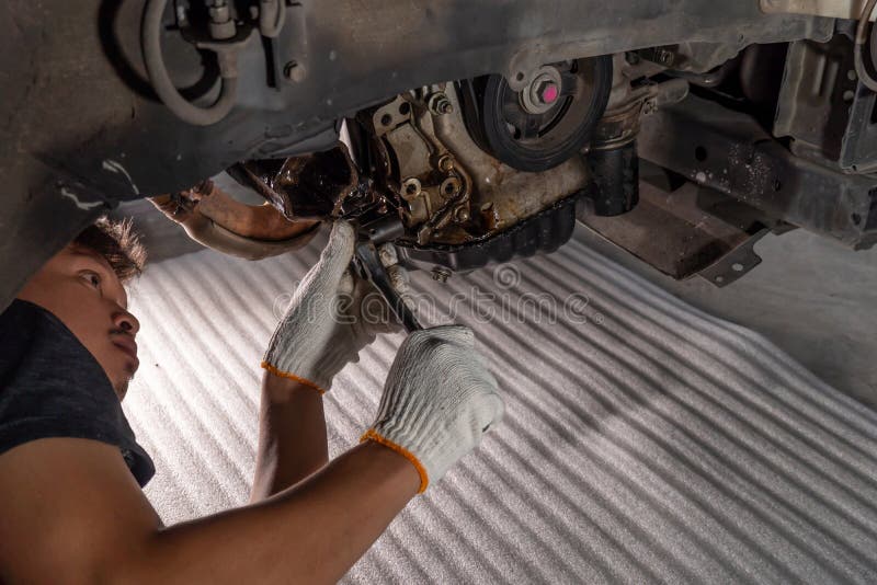 Oil leak in the engine stock photography Oil leak in the engine stock photography