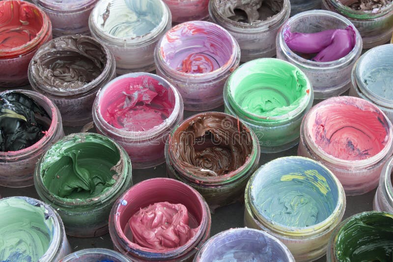 Oil Paint in Round Containers Stock Photo Image of container, black