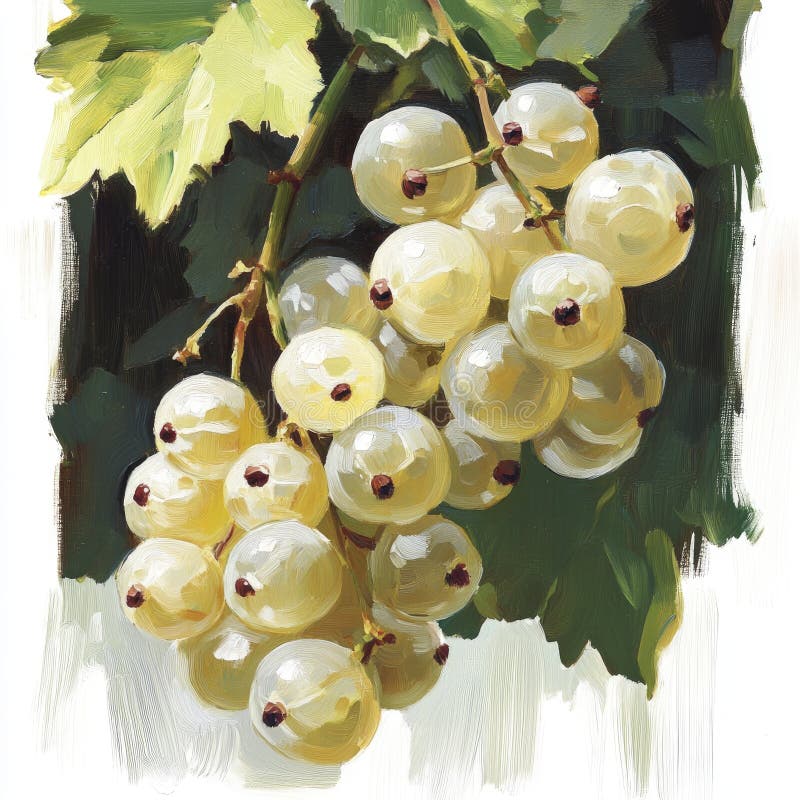 Oil painting of beautiful White Currants impressionism style, accented brush strokes and paint blobs