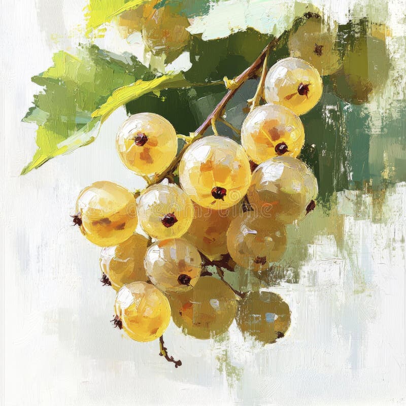 Oil painting of beautiful White Currants impressionism style, accented brush strokes and paint blobs