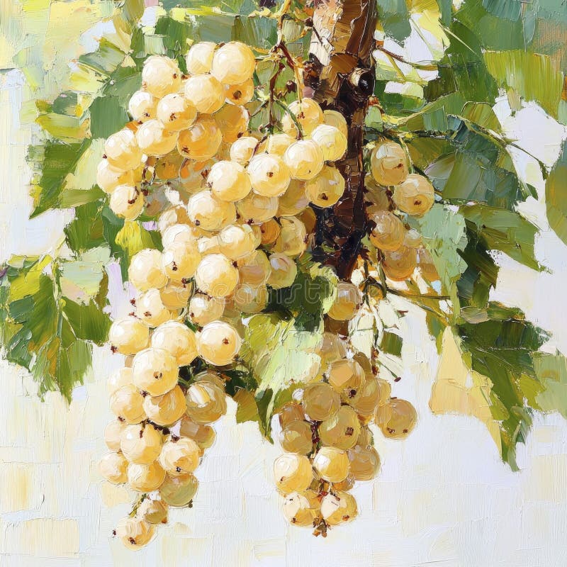Oil painting of beautiful White Currants impressionism style, accented brush strokes and paint blobs