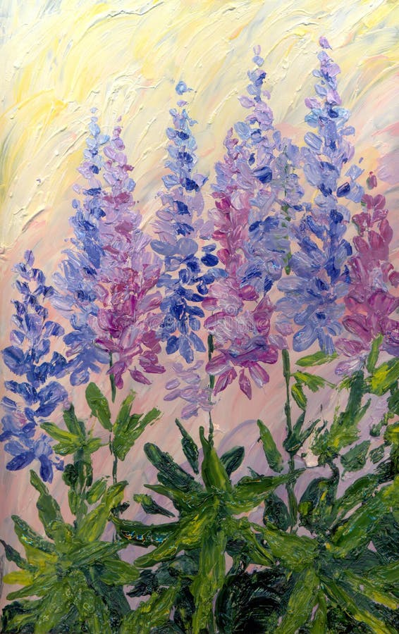 203 Flower Field Blue Flowers Meadow Blue Sky Oil Painting Stock Photos ...