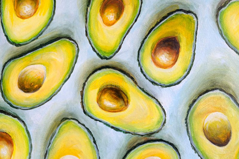 Oil painting on canvas. Half Avocado pattern