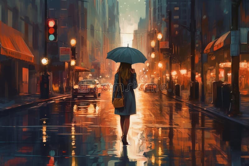 Fashionable Woman with Umbrella Stock Illustration - Illustration of ...