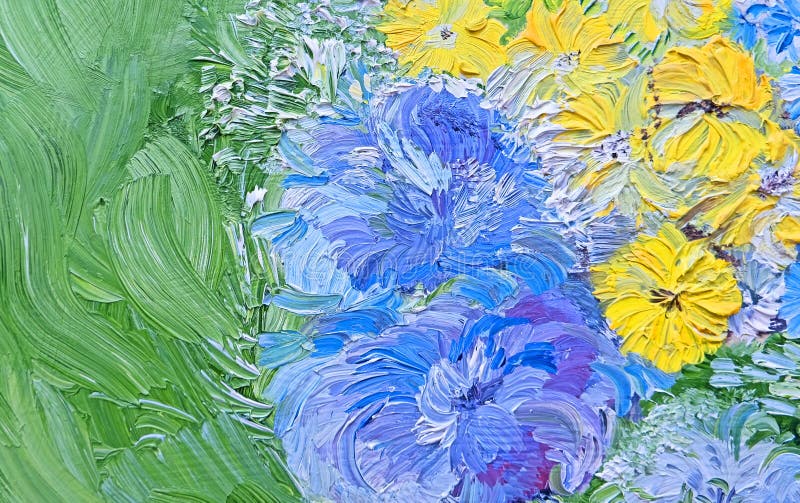 Oil painting floral texture. Fragment of still-life with flowers. Illustration oil painting floral for background. Modern art