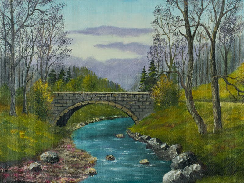Old stone bridge over a small river vector illustration Old stone bridge over a small river vector illustration