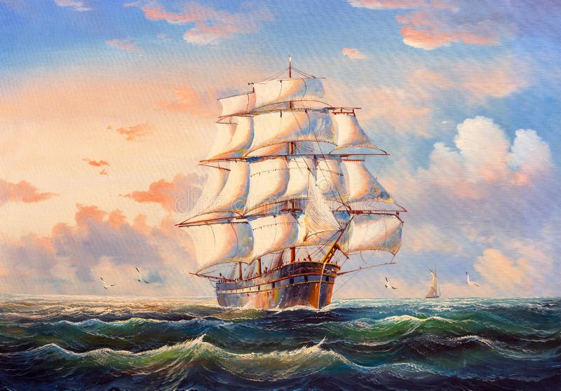 Oil Painting - Sailing Boat stock illustration Oil Painting - Sailing Boat stock illustration