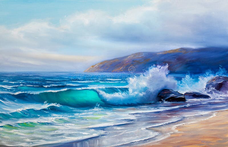 Oil painting of the sea on canvas.