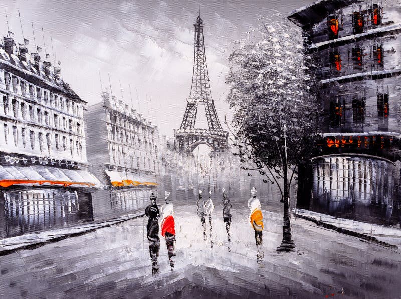 Oil Painting - Street View of Paris vector illustration Oil Painting - Street View of Paris vector illustration