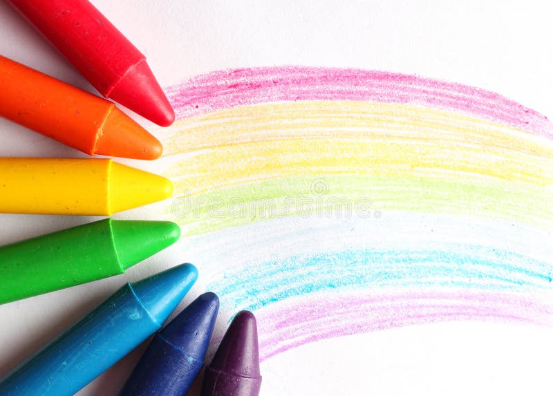 Oil Pastel Crayons Lying on a Paper with Painted Rainbow Stock Image Image of multicolored