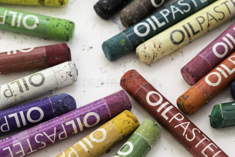 Oil Pastel Crayons On White Paper Stock Photo 2355728765