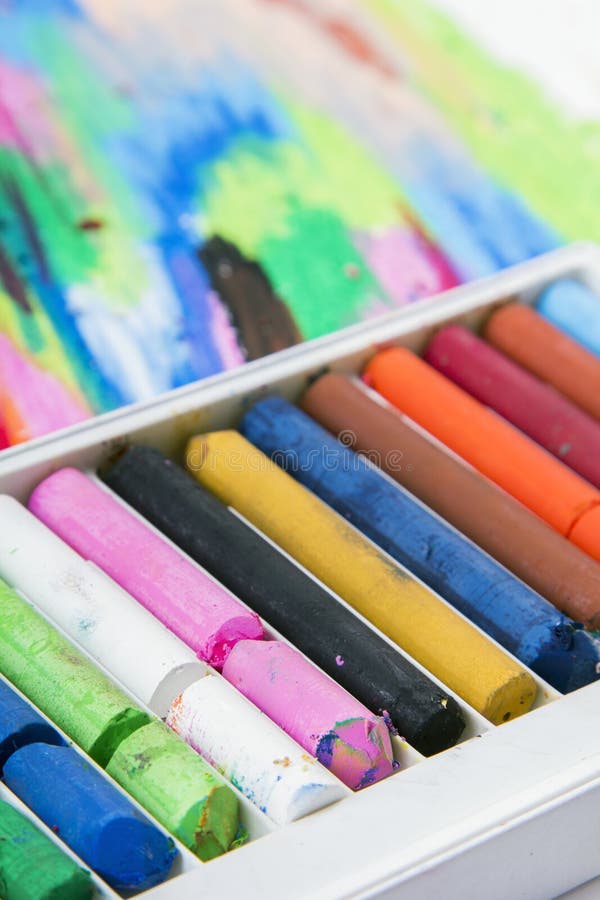 Oil Pastels Crayons on Colorful Background Stock Image Image of pink