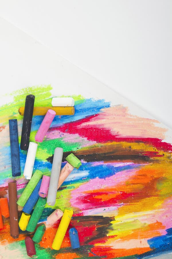 Oil Pastels Crayons on Colorful Background Stock Illustration
