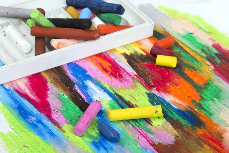 Oil Pastels Crayons on Colorful Background Stock Photo Image of