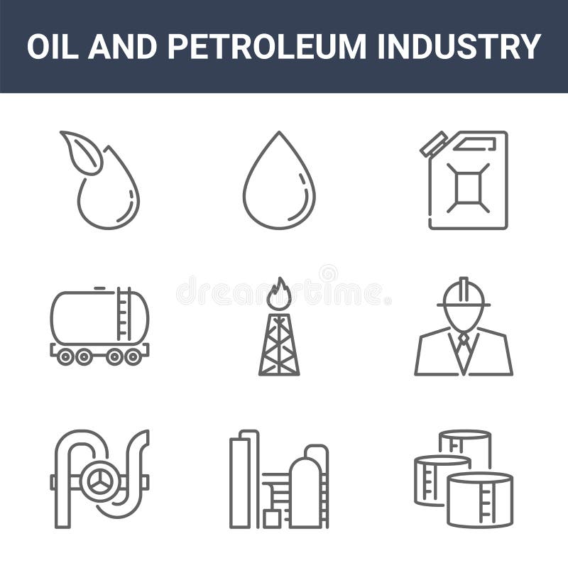 9 oil and petroleum industry icons pack. trendy oil and petroleum industry icons on white background. thin outline line icons such royalty free illustration
