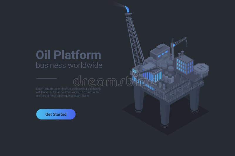 Oil Platform Isometric Flat black monochrome vector concept royalty free illustration