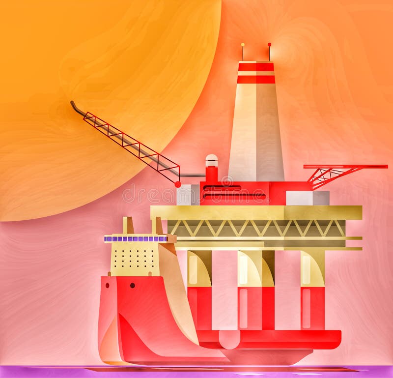 Oil platform supply vessel, heavy lift ship illustration vector illustration