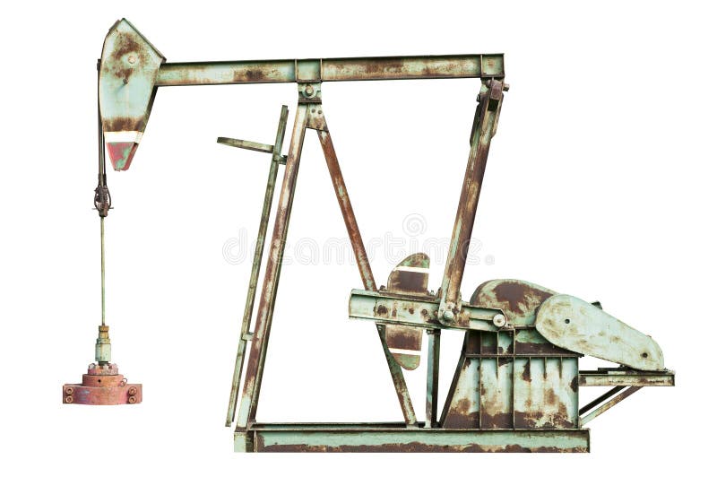 Oil pump jack isolated on white background.