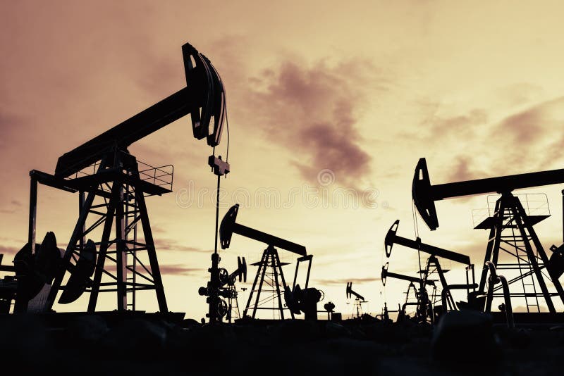 Oil Pump Jack Work on Oilfield Petroleum Extraction Stock Photo Image
