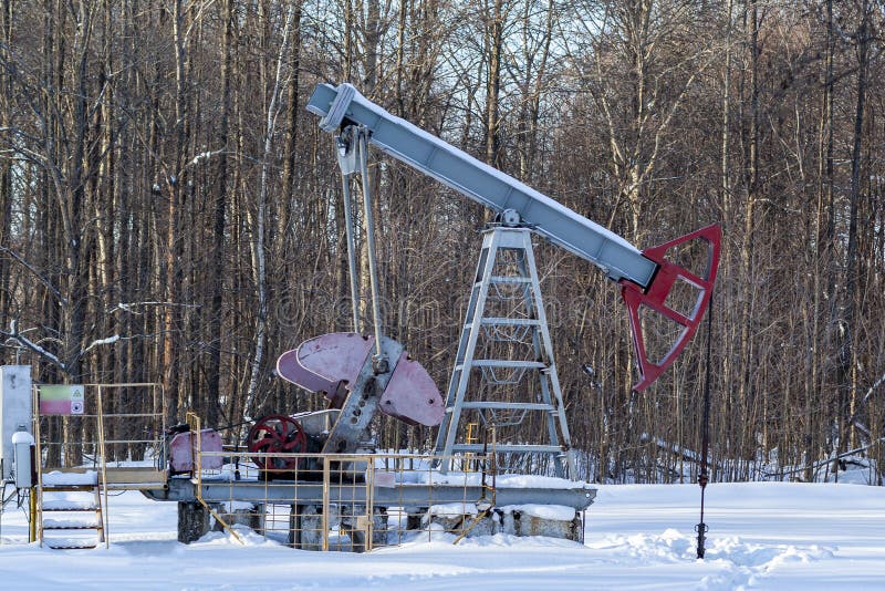 Oil Pump in Winter. Oil Production in the North Stock Image Image of