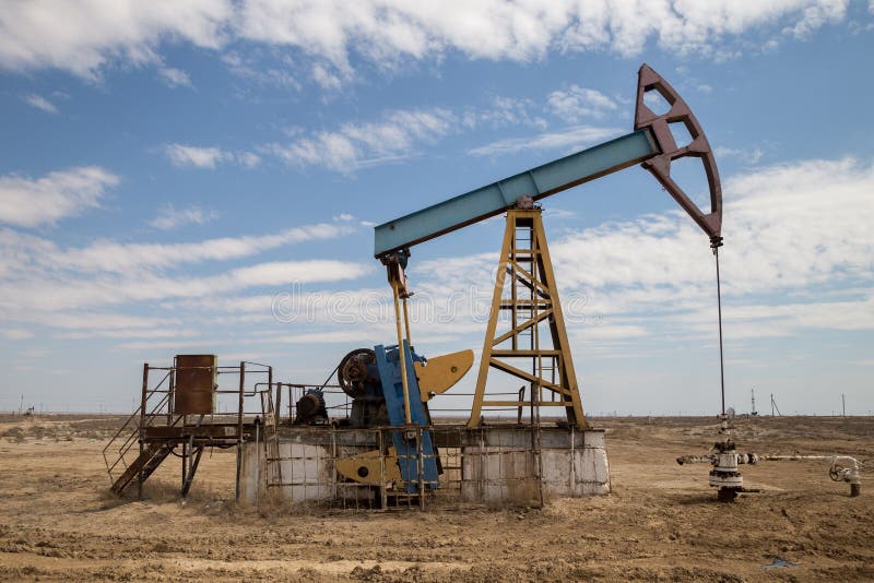 Oil Pump Working in Desert of Western Kazakhstan Stock Image Image of