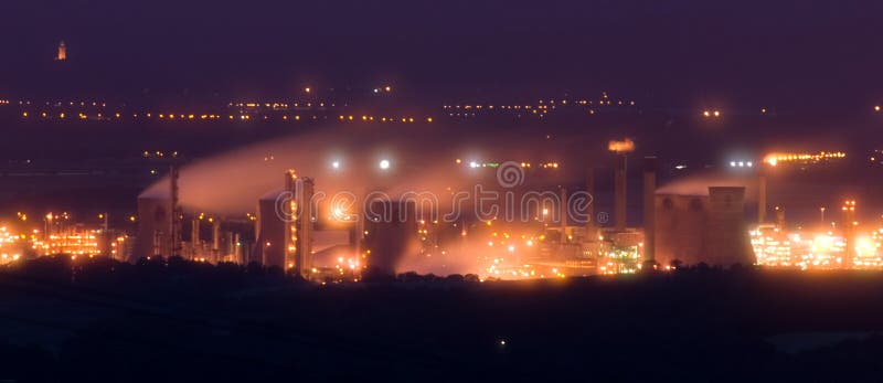 Oil refinery at dusk