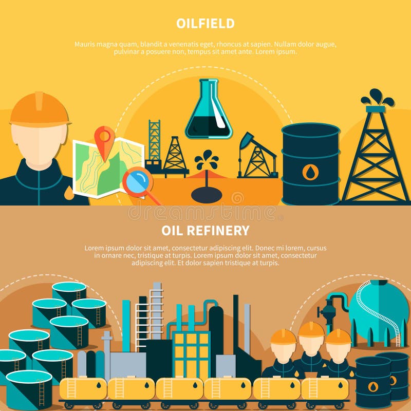 Oil Refinery Horizontal Banners royalty free illustration Oil Refinery Horizontal Banners royalty free illustration