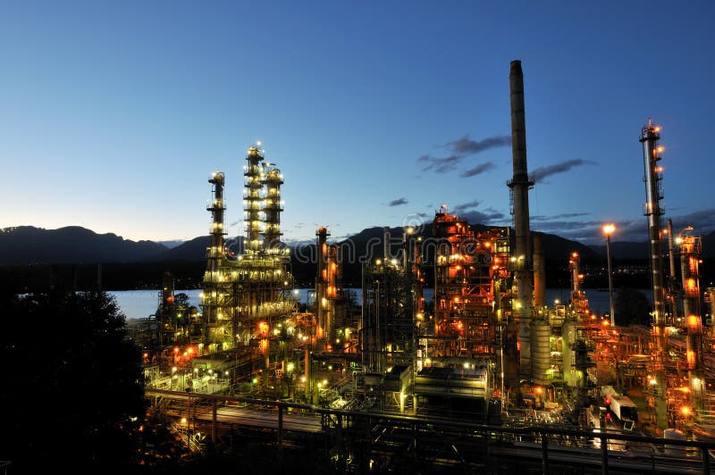 Oil Refinery at Night, Burnaby Stock Photo Image of production