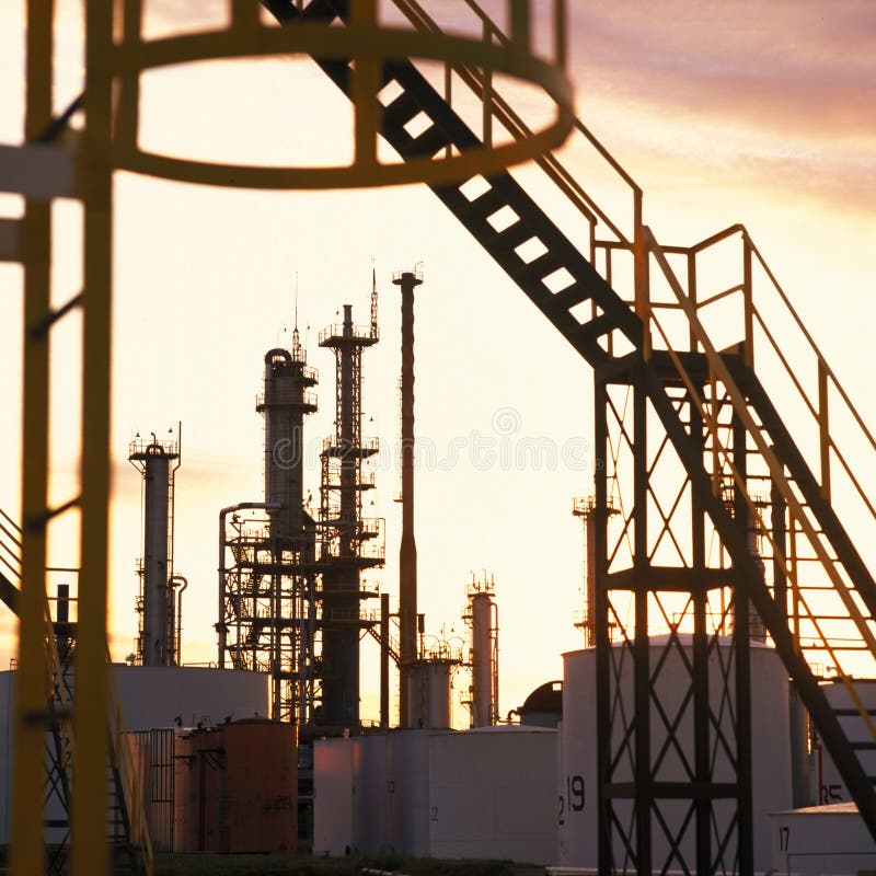 Oil Refinery Processing Towers. Stock Image - Image of building ...
