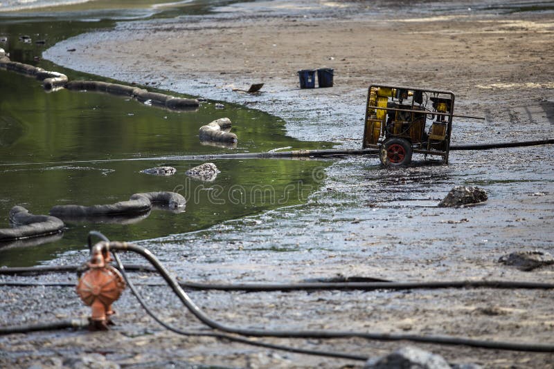 Oil spill on the beach