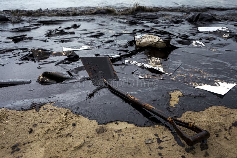 Oil spill on the beach