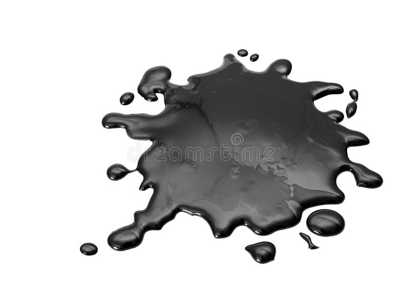 Negro aceite derramar charco a gotas en blanco.