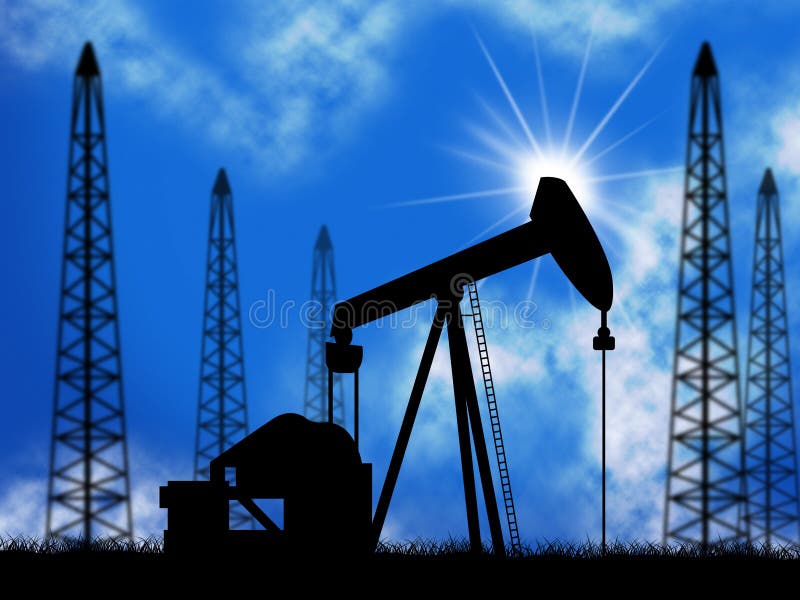 Oil Wells Means Power Source and Drill Stock Illustration