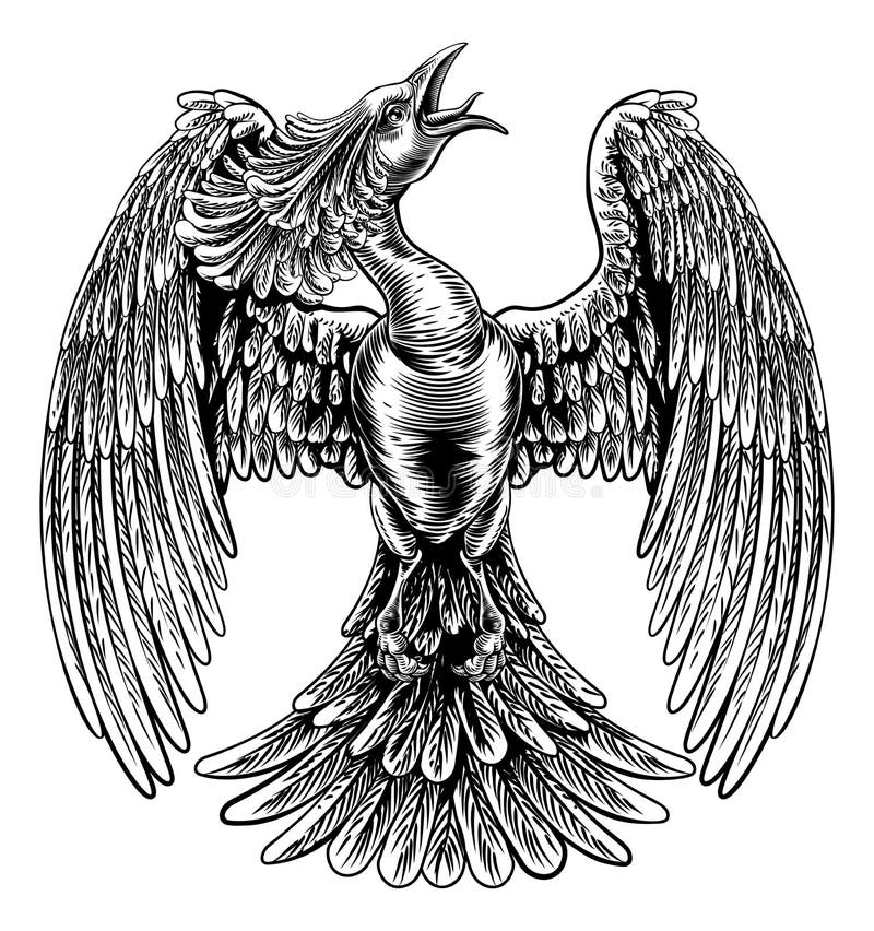 Oiseau du feu de Phoenix dans le style de gravure sur bois en vintage illustration libre de droits Oiseau du feu de Phoenix dans le style de gravure sur bois en vintage illustration libre de droits