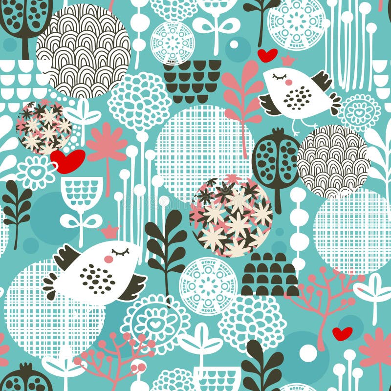 Oiseaux, coeurs et fleurs. illustration libre de droits Oiseaux, coeurs et fleurs. illustration libre de droits