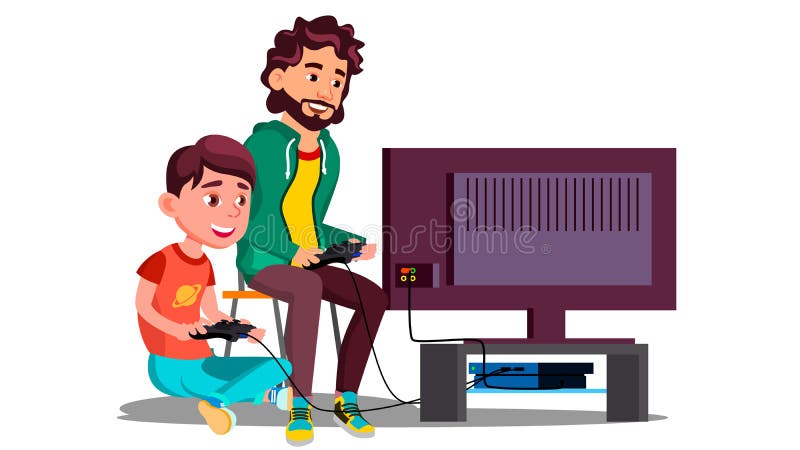 Ojca I syna sztuki Wideo gry Siedzi Wpólnie wektor button ręce s push odizolowana początku ilustracyjna kobieta ilustracji Ojca I syna sztuki Wideo gry Siedzi Wpólnie wektor button ręce s push odizolowana początku ilustracyjna kobieta ilustracji