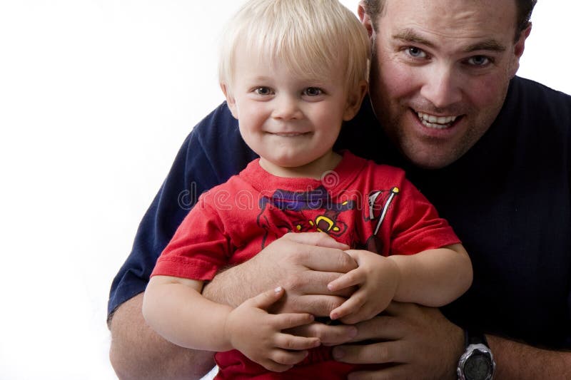 Photo of a father and son on white background. Photo of a father and son on white background.