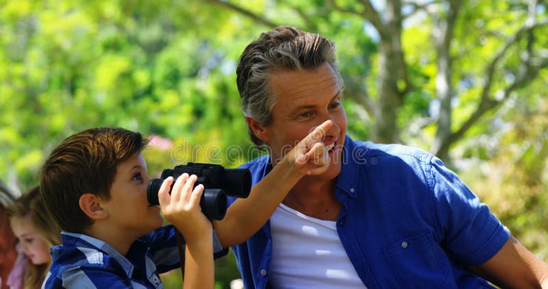 Ojciec i syn patrzeje odległość w parku 4k