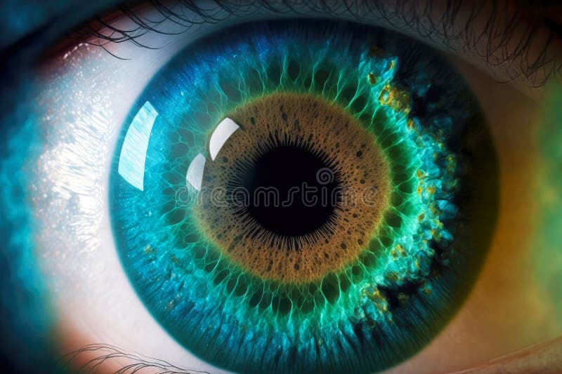 Ojo Humano Azul Verde Con Borde Pupila De Iris Stock De Ilustración