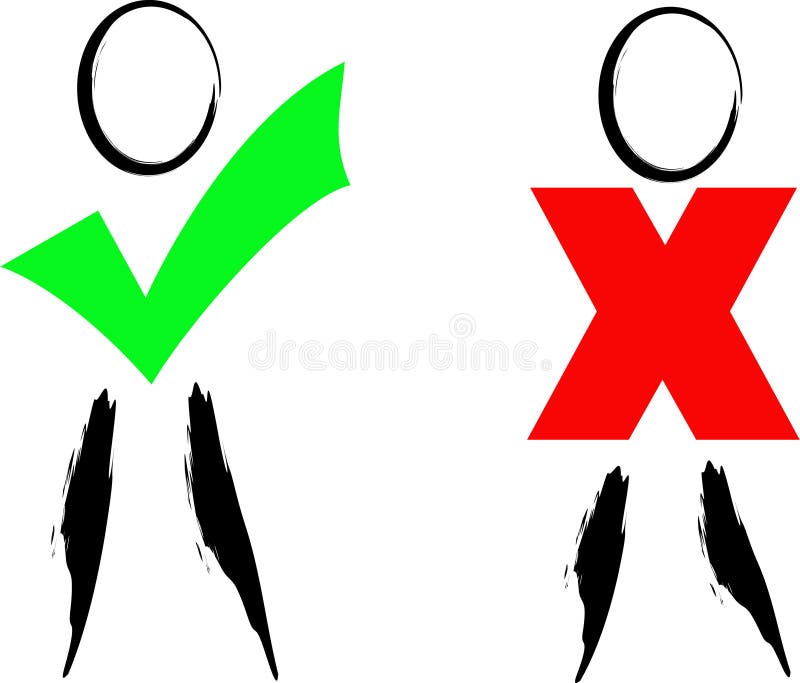 Ok and cancel persons on white. Drawing feedback vectors