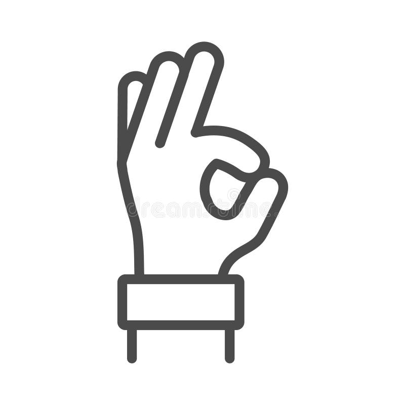 Okay Hand Outline Line Icon Vector Ok Symbol Isolated Positive