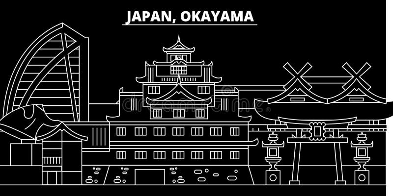 Okayama silhouette skyline. Japan - Okayama vector city, japanese linear architecture, buildings. Okayama travel vector illustration