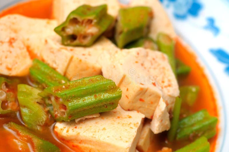 Okra and bean curd cuisine stock image. Image of delicious 18757551