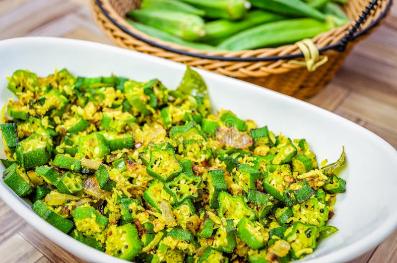 Okra Stir Fry With Coconut stock photo Okra Stir Fry With Coconut stock photo