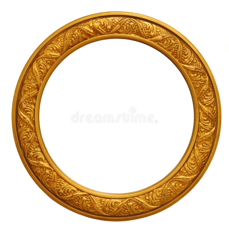 Circular golden picture frame isolated on white. Circular golden picture frame isolated on white