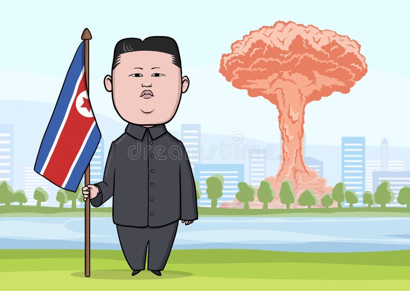 OKTOBER, 30, 2017: Atombombeexplosion in der Stadt, in den Atompilzen und im Karikaturcharakter des Nordkoreaners vektor abbildung OKTOBER, 30, 2017: Atombombeexplosion in der Stadt, in den Atompilzen und im Karikaturcharakter des Nordkoreaners vektor abbildung