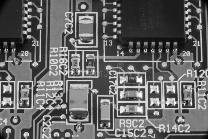 oktober 2021. Close up of the different circuits on a computer mother board.