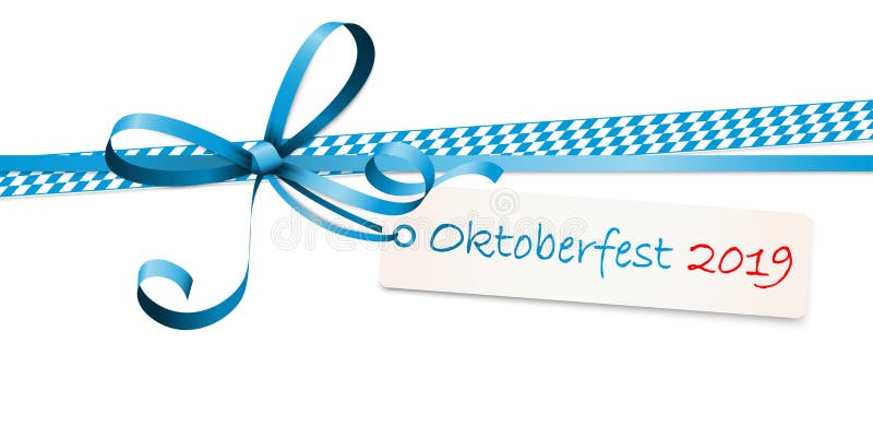 Oktoberfest Blue Ribbon Bow With Hang Tag 2019 Stock Vector
