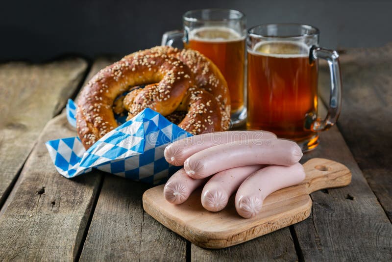 Oktoberfest Concept - Traditional Food and Beer on Rustic Background ...